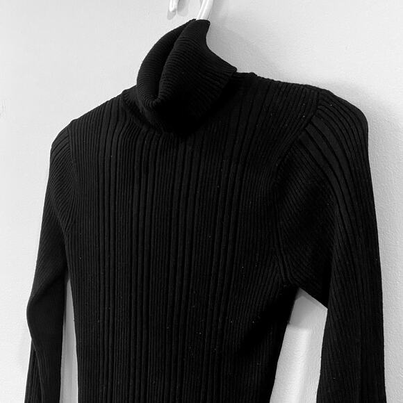 Grane Black Ribbed Turtleneck Sweater Long Sleeve Fitted Top Size L - Picture 3 of 8